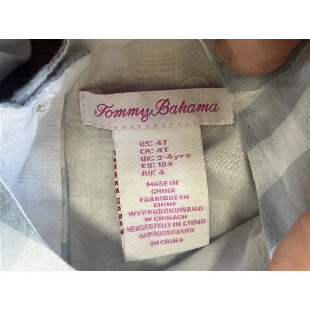 Tommy Bahama Girls Blue Cotton Gingham Dress 4T Ruffle Hem Fully Lined